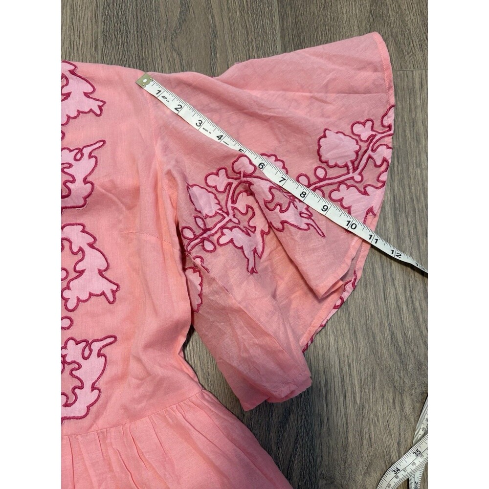 NWT OLIPHANT Pink Appliqué Floral Flirty Tangier V-Neck Tuckernuck Maxi Dress XS - Picture 10 of 13